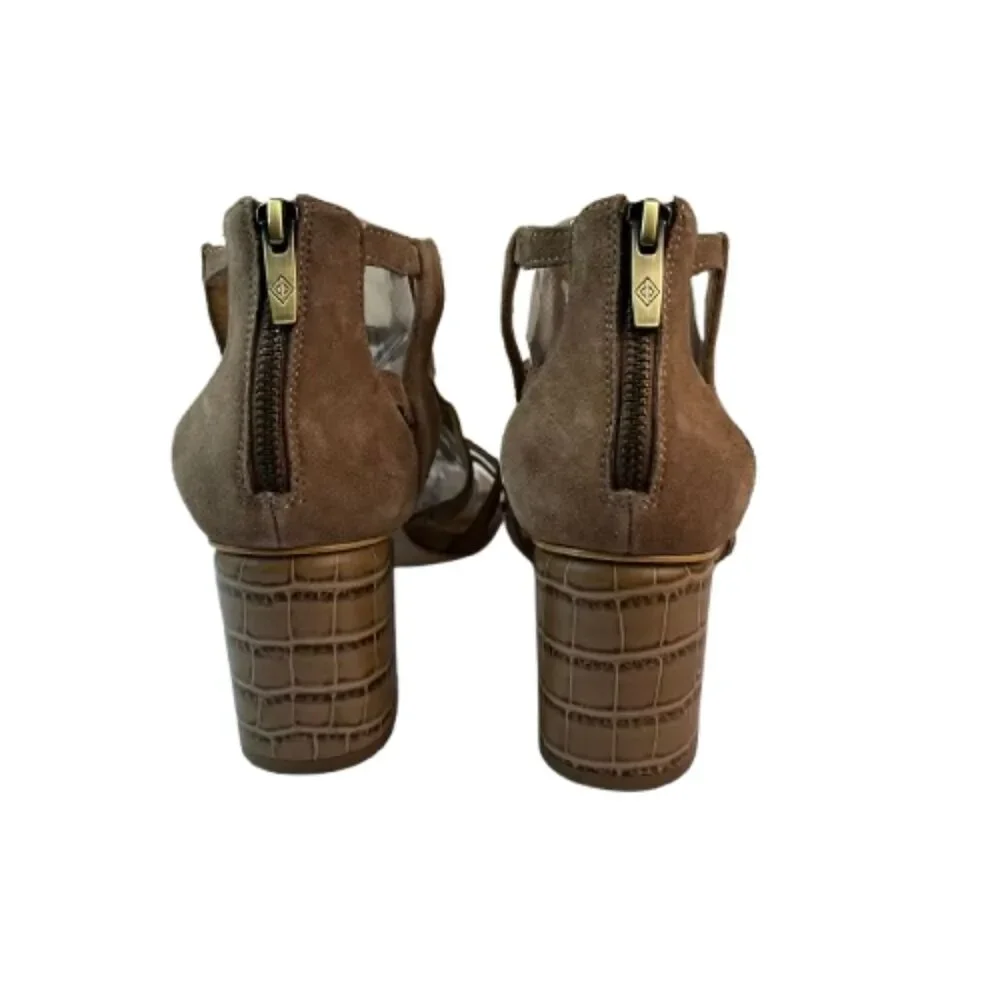 Donald J Pliner Strappy Suede Beige Block Heel Sandals Size 10M